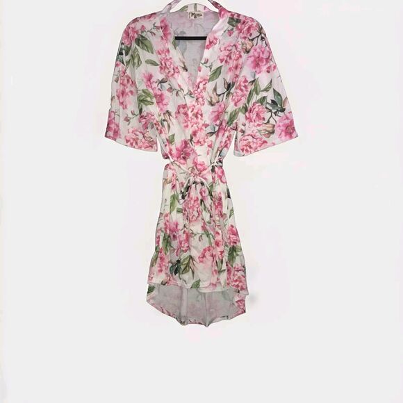 Show Me Your MuMu Floral Roses Robe White Pink Green One Size Garden Of Blooms - Picture 1 of 8